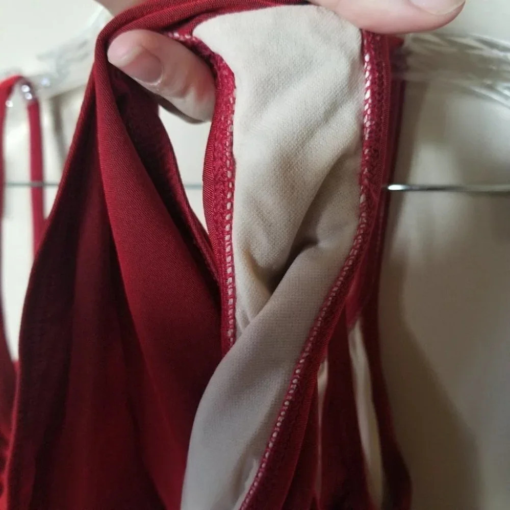 ANNE klein metallic red faux wrap one piece bathing suit - Picture 7 of 9